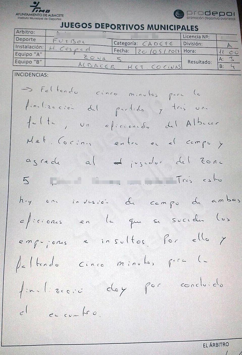 Un padre del equipo rival agredió a un menor en un partido 