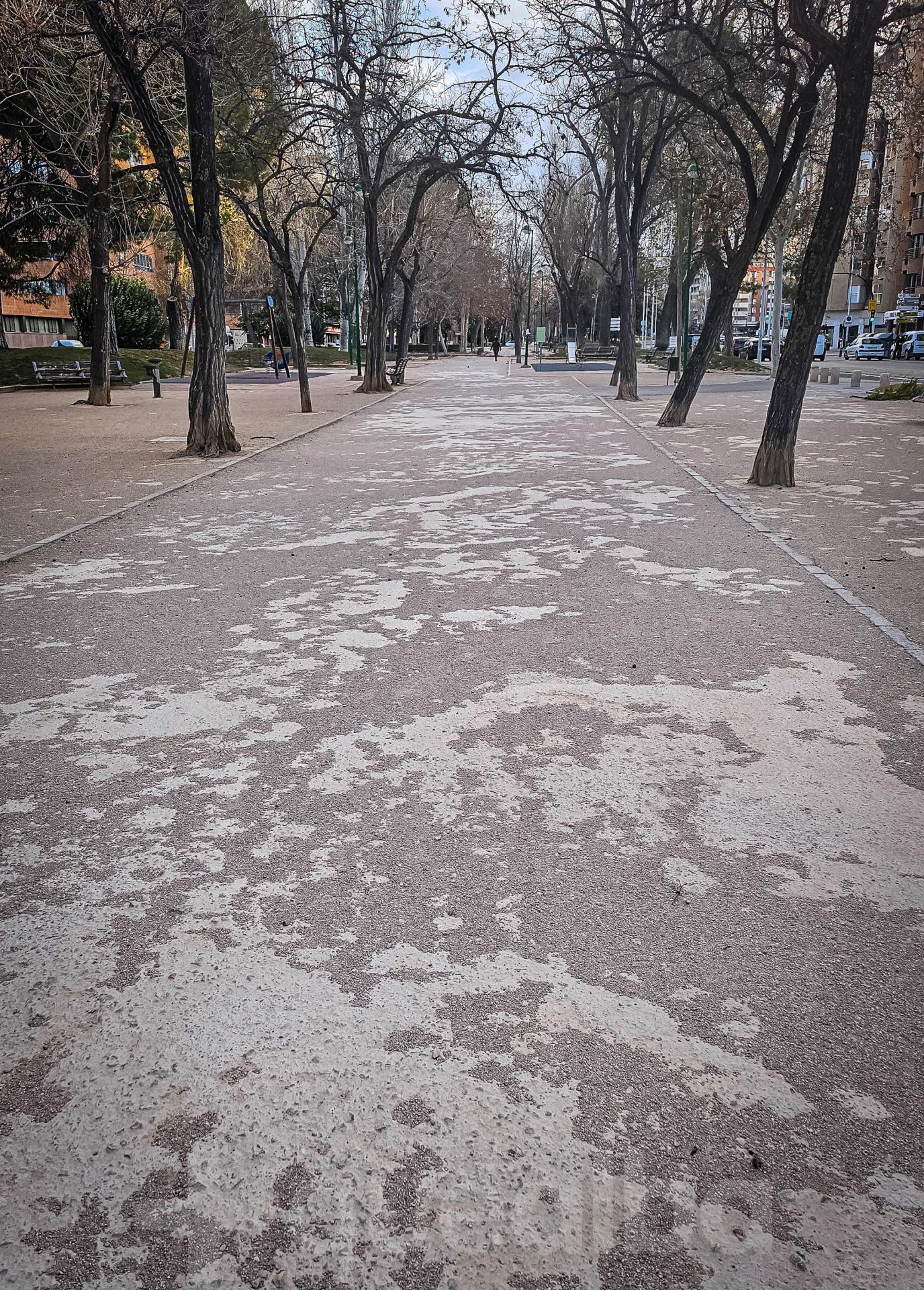 El temporal Herminia deja numerosos destrozos en Albacete. El Alcalde Manuel Serrano en el gabinete de crisis. La arena de los parques desapareció como se ve en la imagen del Parque Lineal